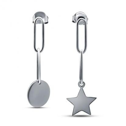 Асимметричные серьги из серебра со звездой